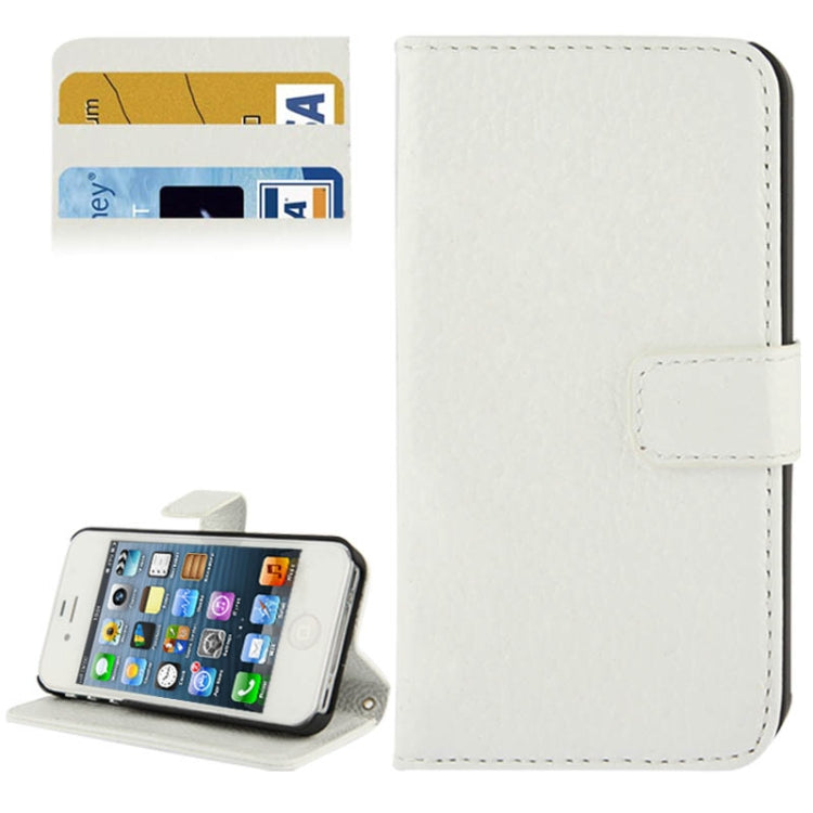 Litchi Texture Horizontal Flip Top-grain Genuine Leather Case with Credit Card Slots & Holder for iPhone 4 & 4S