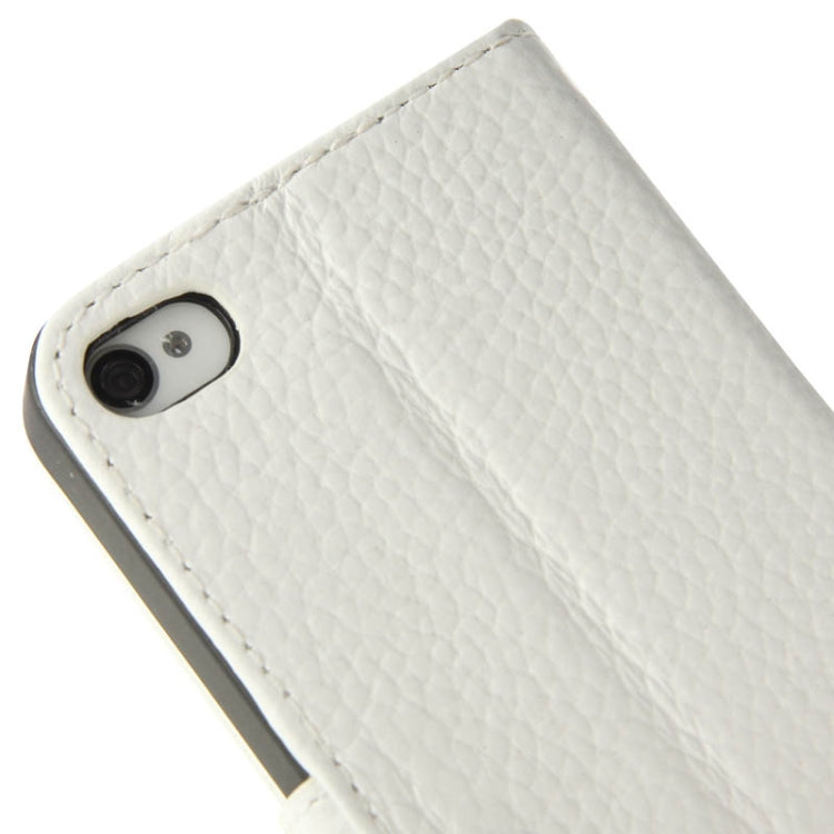Litchi Texture Horizontal Flip Top-grain Genuine Leather Case with Credit Card Slots & Holder for iPhone 4 & 4S