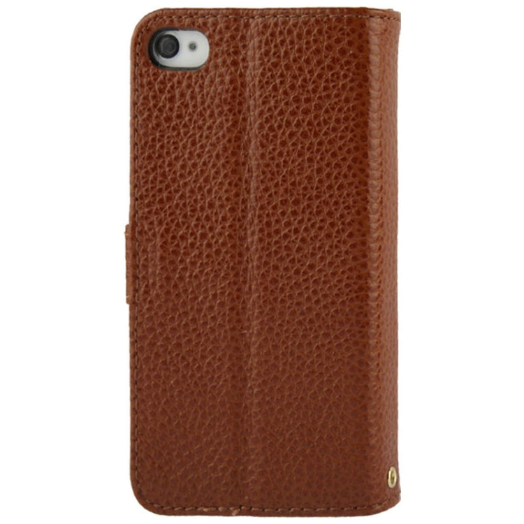Litchi Texture Horizontal Flip Top-grain Genuine Leather Case with Credit Card Slots & Holder for iPhone 4 & 4S