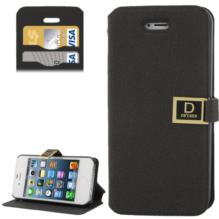 Gravel Texture Horizontal Flip Leather Case with Credit Card Slots & Holder for iPhone 4 & 4S