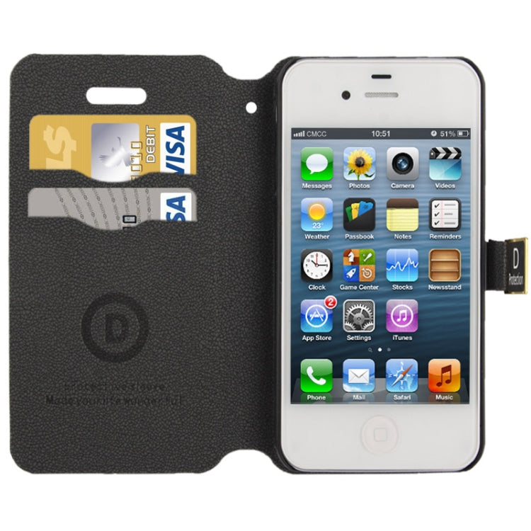Gravel Texture Horizontal Flip Leather Case with Credit Card Slots & Holder for iPhone 4 & 4S