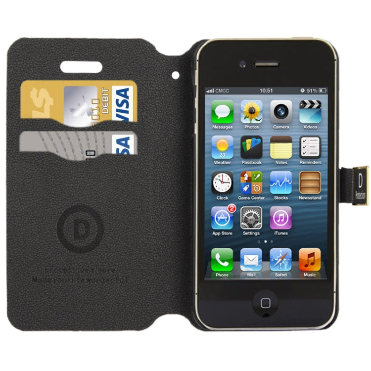 Gravel Texture Horizontal Flip Leather Case with Credit Card Slots & Holder for iPhone 4 & 4S
