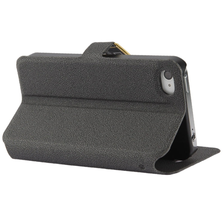 Gravel Texture Horizontal Flip Leather Case with Credit Card Slots & Holder for iPhone 4 & 4S