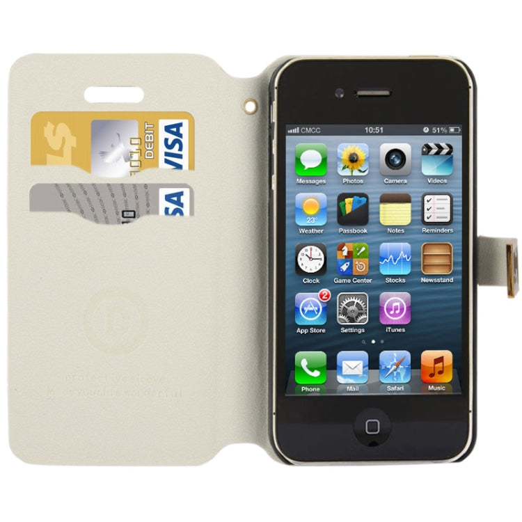 Gravel Texture Horizontal Flip Leather Case with Credit Card Slots & Holder for iPhone 4 & 4S