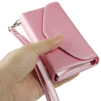 Fish Scale Texture Wallet Holster Leather Case with Grip for iPhone 4 & 4S / Other Less Than 4.3 inch Mobile Phone (Pink)