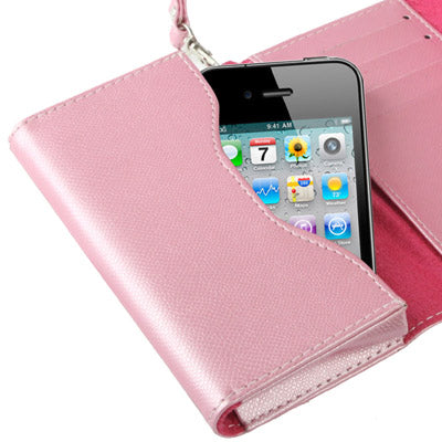 Fish Scale Texture Wallet Holster Leather Case with Grip for iPhone 4 & 4S / Other Less Than 4.3 inch Mobile Phone (Pink)