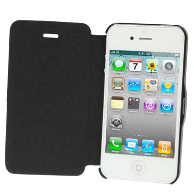 Leather + Plastic Ultra Slim Flip Case for iPhone 4 & 4S