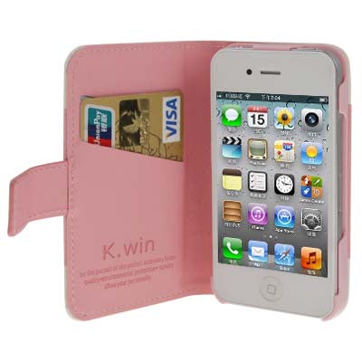 K.win Cross Texture Magnetic Buckle Flip Leather Case with Credit Card Slots & Holder for iPhone 4 & 4S
