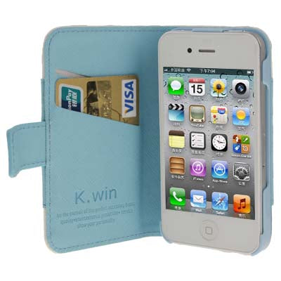 K.win Cross Texture Magnetic Buckle Flip Leather Case with Credit Card Slots & Holder for iPhone 4 & 4S