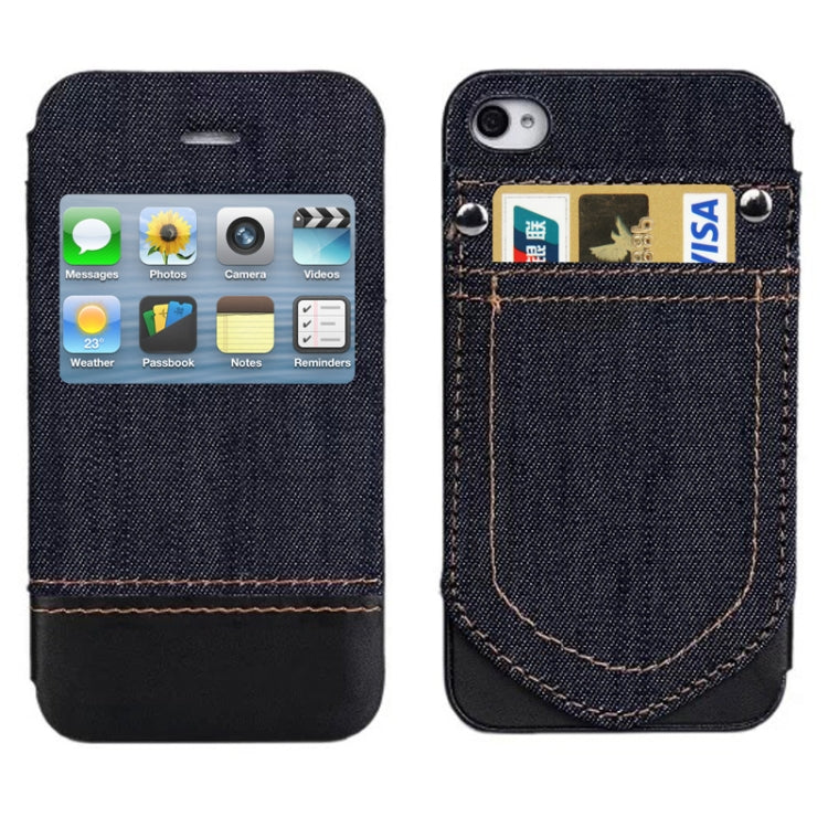 Jeans Style Horizontal Flip Leather Case with Credit Card Slots & Call Display ID for iPhone 4 & 4S