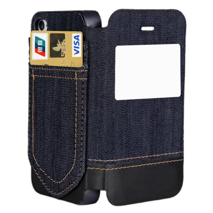 Jeans Style Horizontal Flip Leather Case with Credit Card Slots & Call Display ID for iPhone 4 & 4S