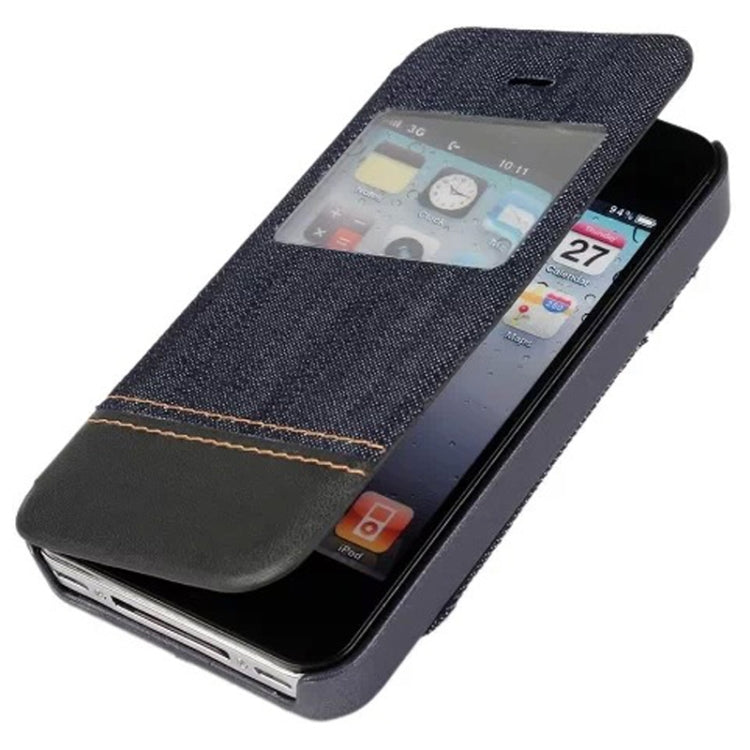 Jeans Style Horizontal Flip Leather Case with Credit Card Slots & Call Display ID for iPhone 4 & 4S