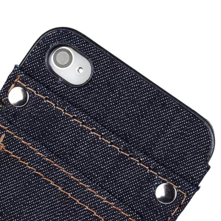 Jeans Style Horizontal Flip Leather Case with Credit Card Slots & Call Display ID for iPhone 4 & 4S