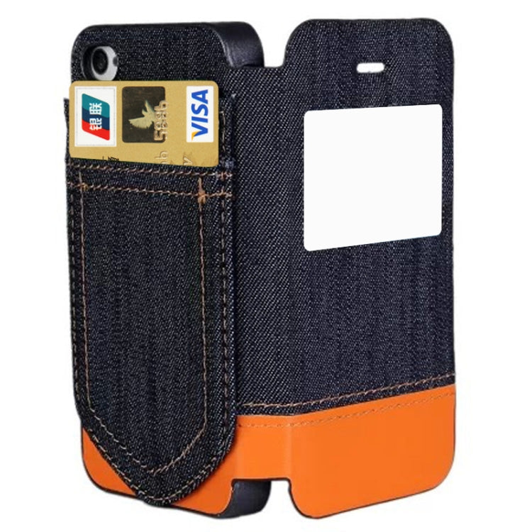 Jeans Style Horizontal Flip Leather Case with Credit Card Slots & Call Display ID for iPhone 4 & 4S