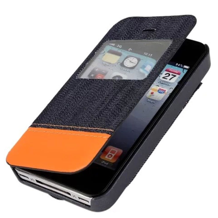 Jeans Style Horizontal Flip Leather Case with Credit Card Slots & Call Display ID for iPhone 4 & 4S