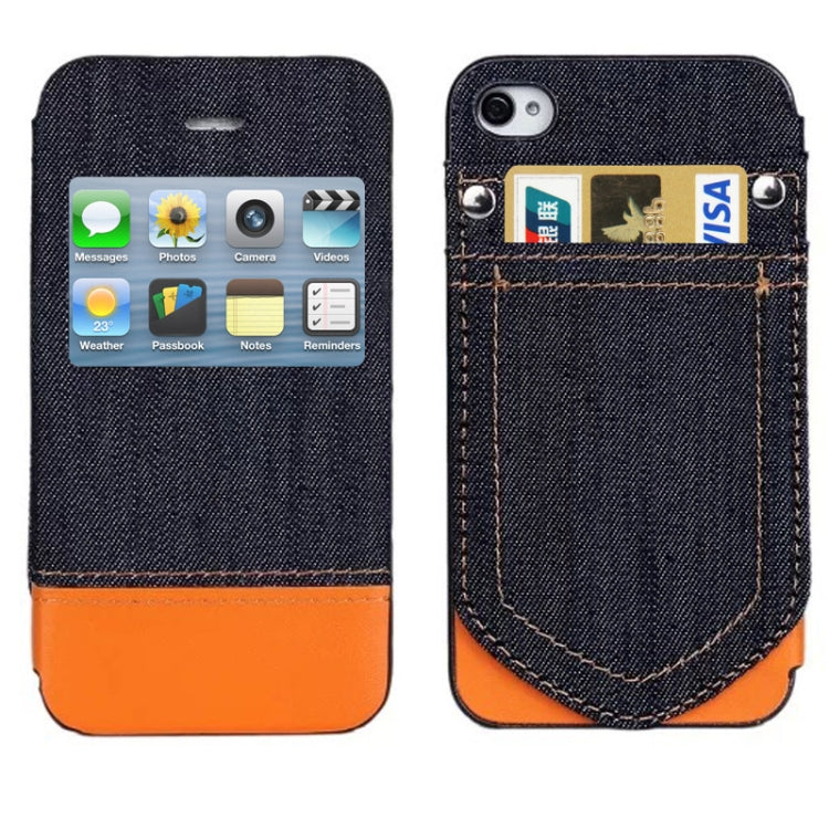 Jeans Style Horizontal Flip Leather Case with Credit Card Slots & Call Display ID for iPhone 4 & 4S