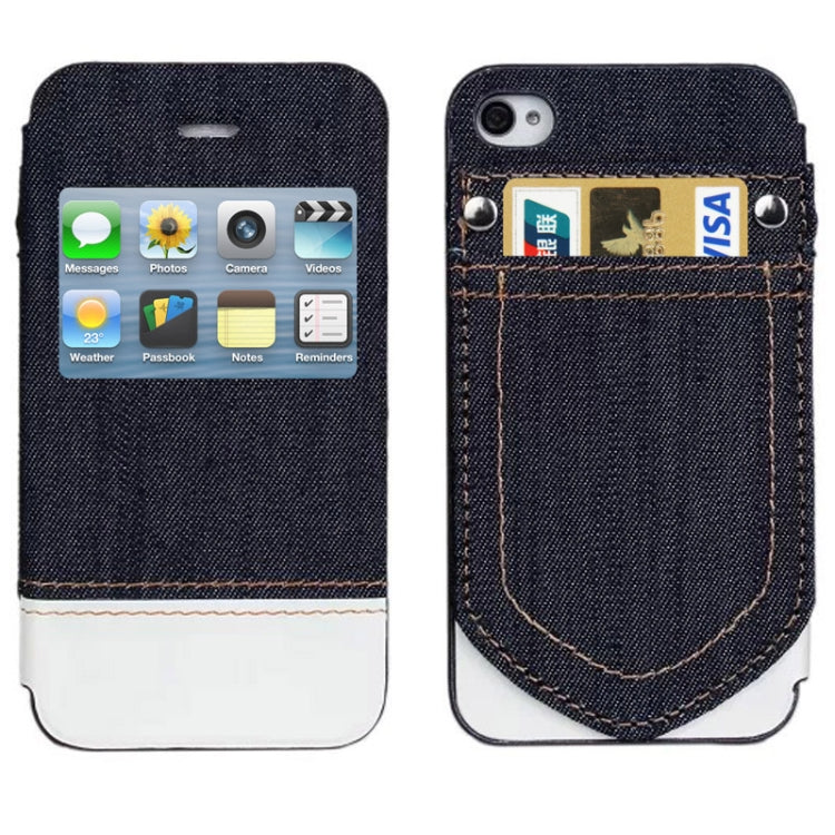 Jeans Style Horizontal Flip Leather Case with Credit Card Slots & Call Display ID for iPhone 4 & 4S