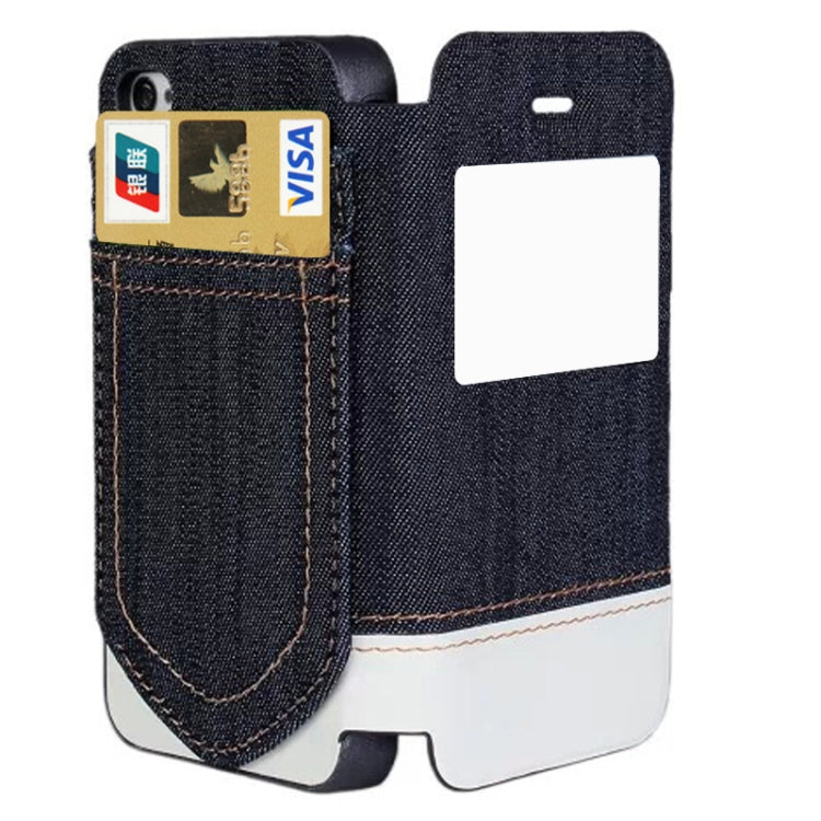 Jeans Style Horizontal Flip Leather Case with Credit Card Slots & Call Display ID for iPhone 4 & 4S