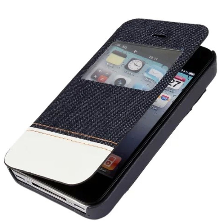 Jeans Style Horizontal Flip Leather Case with Credit Card Slots & Call Display ID for iPhone 4 & 4S