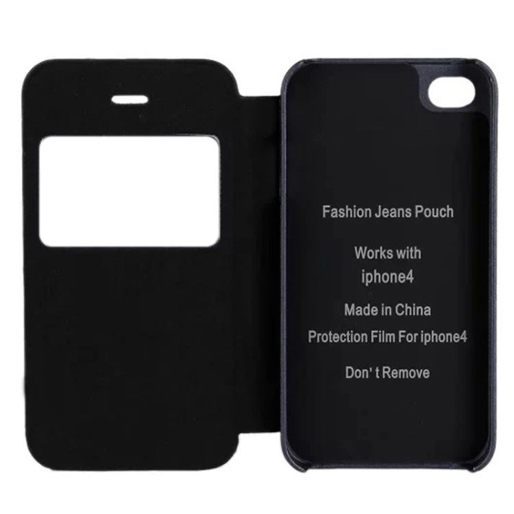 Jeans Style Horizontal Flip Leather Case with Credit Card Slots & Call Display ID for iPhone 4 & 4S