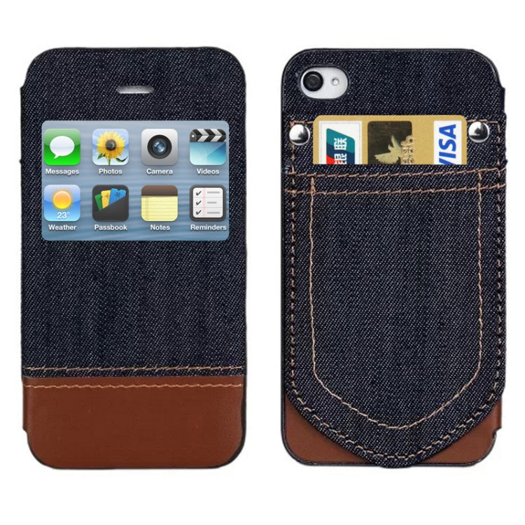 Jeans Style Horizontal Flip Leather Case with Credit Card Slots & Call Display ID for iPhone 4 & 4S