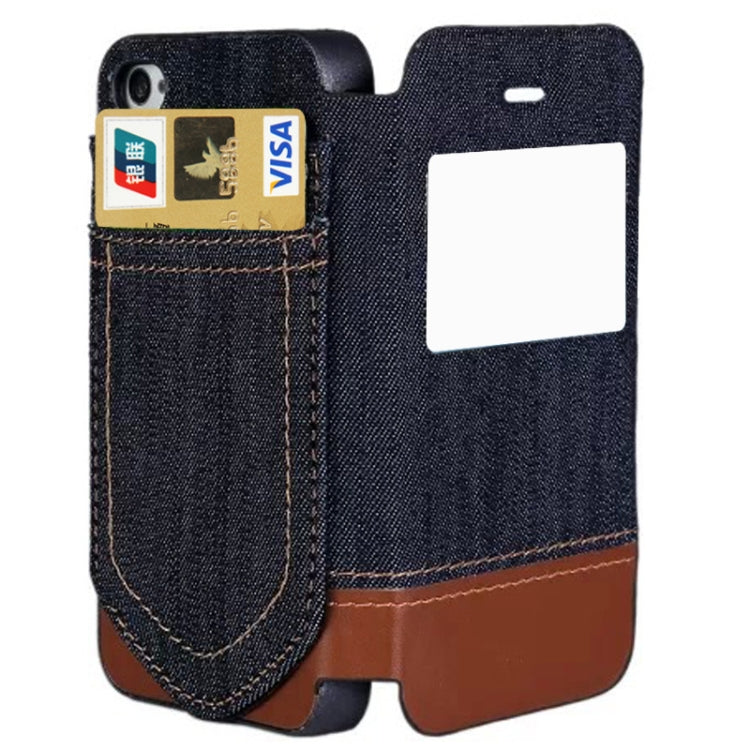 Jeans Style Horizontal Flip Leather Case with Credit Card Slots & Call Display ID for iPhone 4 & 4S