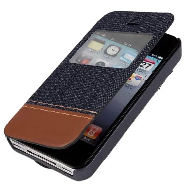 Jeans Style Horizontal Flip Leather Case with Credit Card Slots & Call Display ID for iPhone 4 & 4S