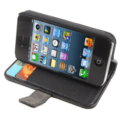 Litchi Texture Horizontal Flip Leather Case with Card Slots & Holder for iPhone 4 & 4S