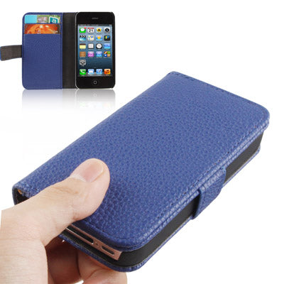 Litchi Texture Horizontal Flip Leather Case with Card Slots & Holder for iPhone 4 & 4S