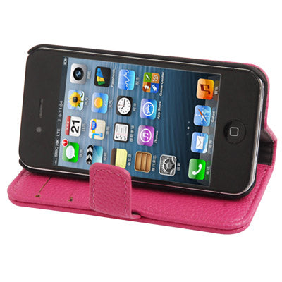 Litchi Texture Horizontal Flip Leather Case with Card Slots & Holder for iPhone 4 & 4S