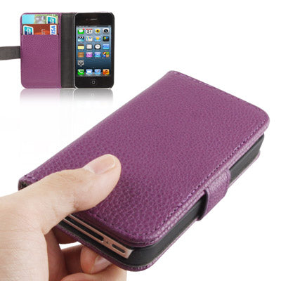 Litchi Texture Horizontal Flip Leather Case with Card Slots & Holder for iPhone 4 & 4S