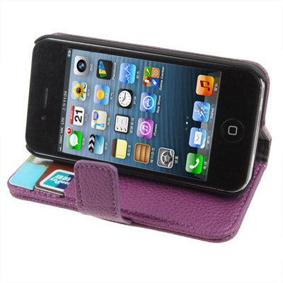 Litchi Texture Horizontal Flip Leather Case with Card Slots & Holder for iPhone 4 & 4S