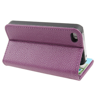 Litchi Texture Horizontal Flip Leather Case with Card Slots & Holder for iPhone 4 & 4S