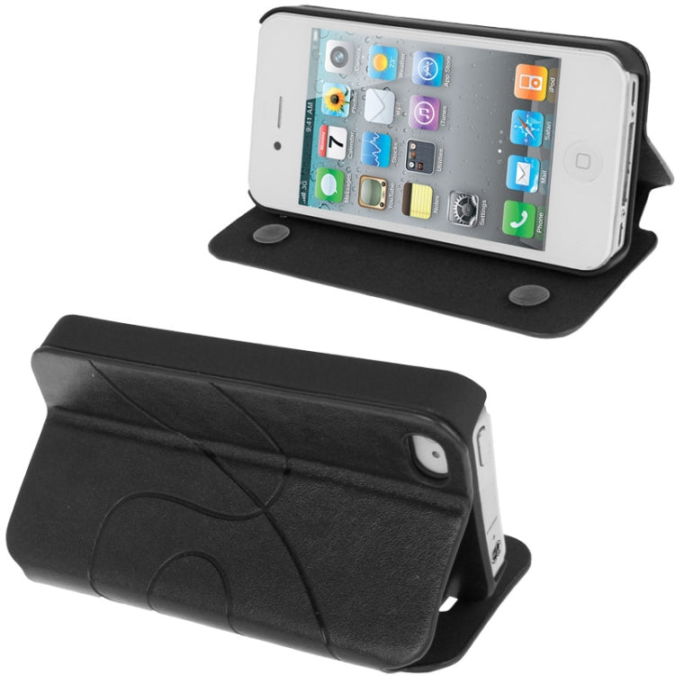 Embossing Pattern Flip Leather Case with Holder & Suction Cup for iPhone 4 & 4S