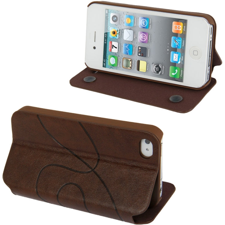 Embossing Pattern Flip Leather Case with Holder & Suction Cup for iPhone 4 & 4S