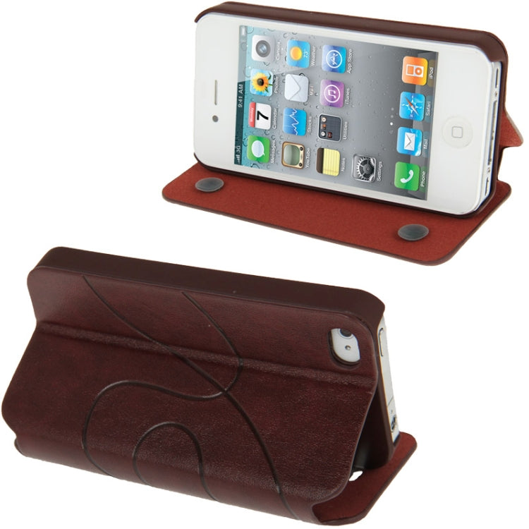 Embossing Pattern Flip Leather Case with Holder & Suction Cup for iPhone 4 & 4S