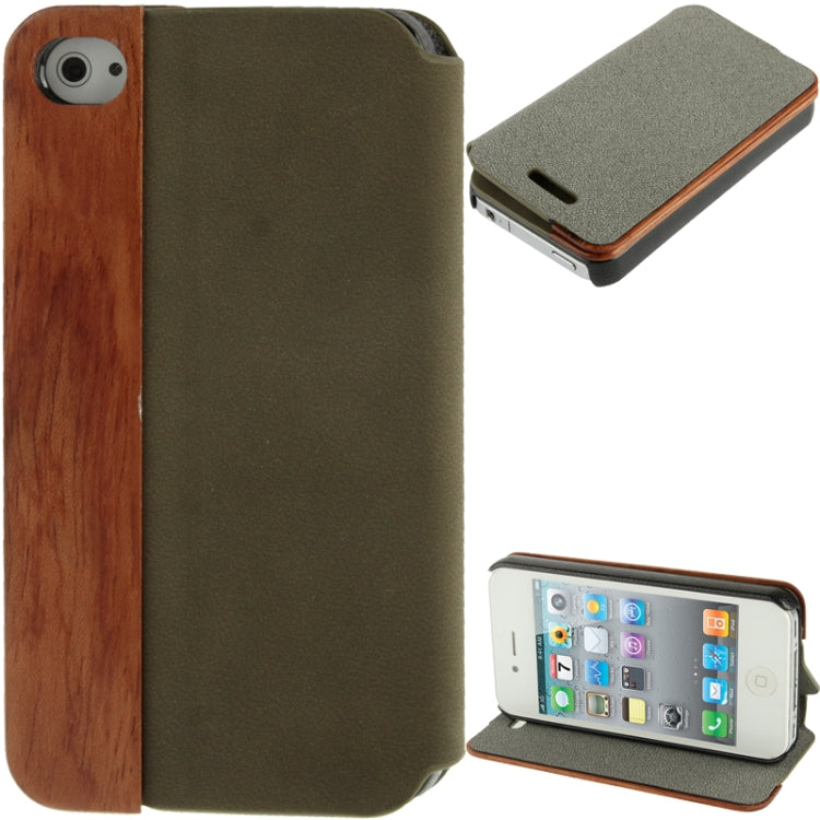 Cherry  Wood Magnet Patch Frosting Horizontal Flip Leather Case with Holder for iPhone 4 & 4S
