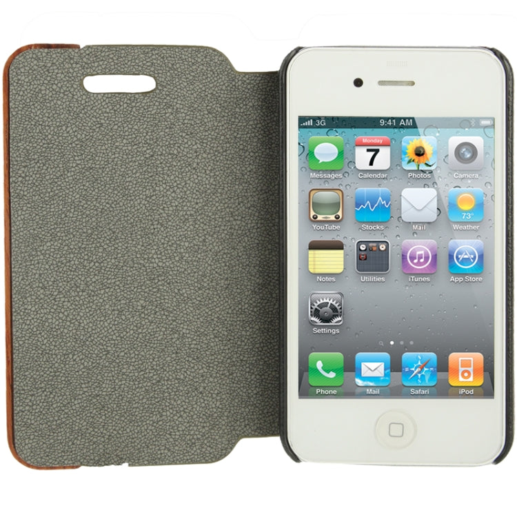 Cherry  Wood Magnet Patch Frosting Horizontal Flip Leather Case with Holder for iPhone 4 & 4S