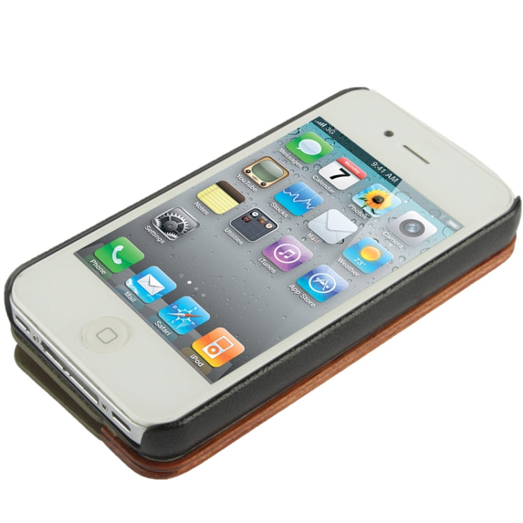 Cherry  Wood Magnet Patch Frosting Horizontal Flip Leather Case with Holder for iPhone 4 & 4S