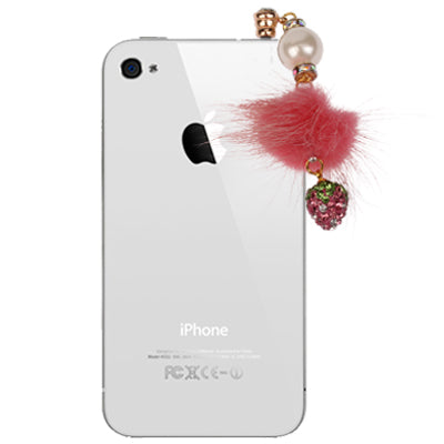 Fashion Strawberry & Plush Ball Style Earphone Dock Port Anti-dust Plug for iPhone 4S / 4 / iPod / iPad