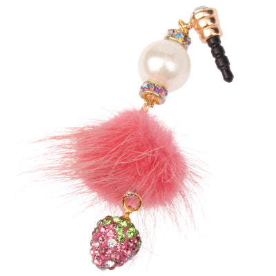 Fashion Strawberry & Plush Ball Style Earphone Dock Port Anti-dust Plug for iPhone 4S / 4 / iPod / iPad