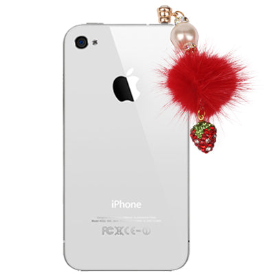 Fashion Strawberry & Plush Ball Style Earphone Dock Port Anti-dust Plug for iPhone 4S / 4 / iPod / iPad