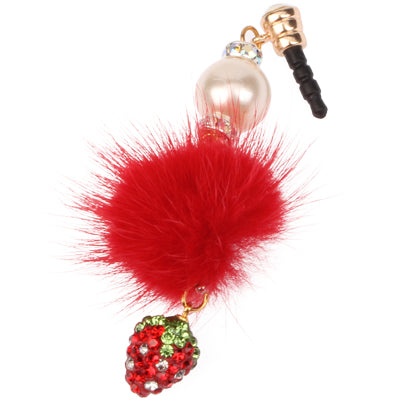 Fashion Strawberry & Plush Ball Style Earphone Dock Port Anti-dust Plug for iPhone 4S / 4 / iPod / iPad