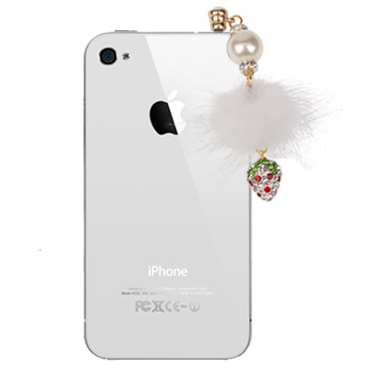 Fashion Strawberry & Plush Ball Style Earphone Dock Port Anti-dust Plug for iPhone 4S / 4 / iPod / iPad