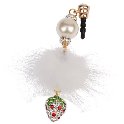 Fashion Strawberry & Plush Ball Style Earphone Dock Port Anti-dust Plug for iPhone 4S / 4 / iPod / iPad