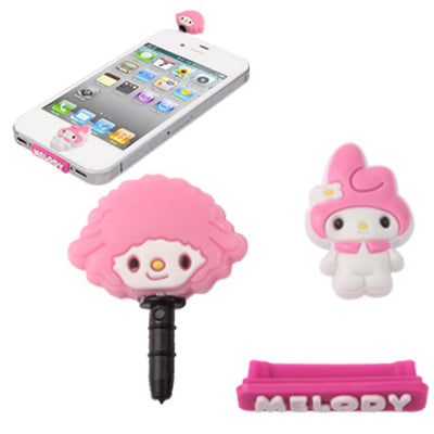 3-in-1 Cute Girl Style Earphone Dock Port Anti-dust Plug Stopper Button Sticker Set for iPhone 4S / 4 / iPod / iPad