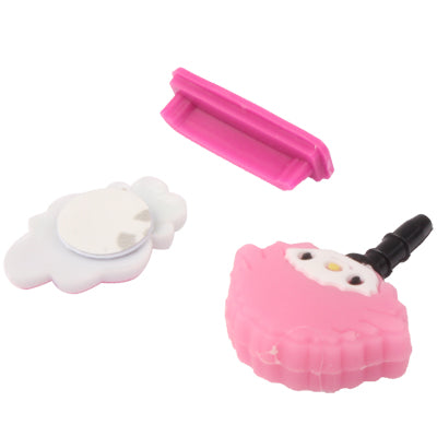3-in-1 Cute Girl Style Earphone Dock Port Anti-dust Plug Stopper Button Sticker Set for iPhone 4S / 4 / iPod / iPad