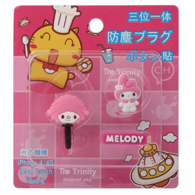 3-in-1 Cute Girl Style Earphone Dock Port Anti-dust Plug Stopper Button Sticker Set for iPhone 4S / 4 / iPod / iPad