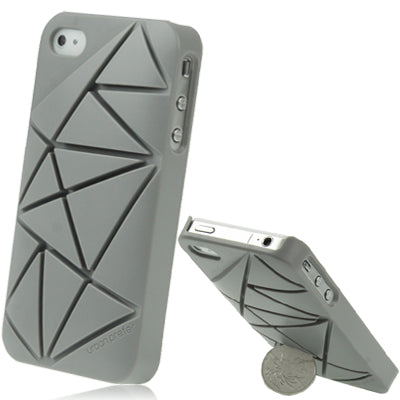 Hard Soft ABS Coin 4 Stand Cover Case for iPhone 4 & 4S (Grey)
