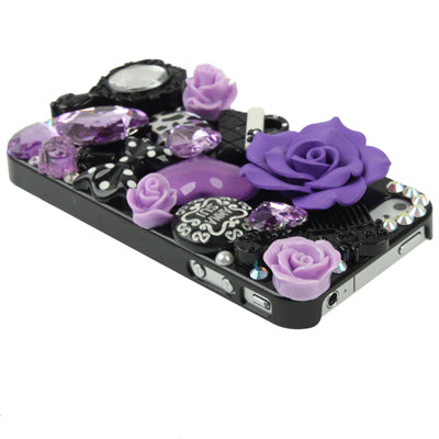3D Flowers Diamond Encrusted Plastic Hard Back Case Cover for iPhone 4 & 4S